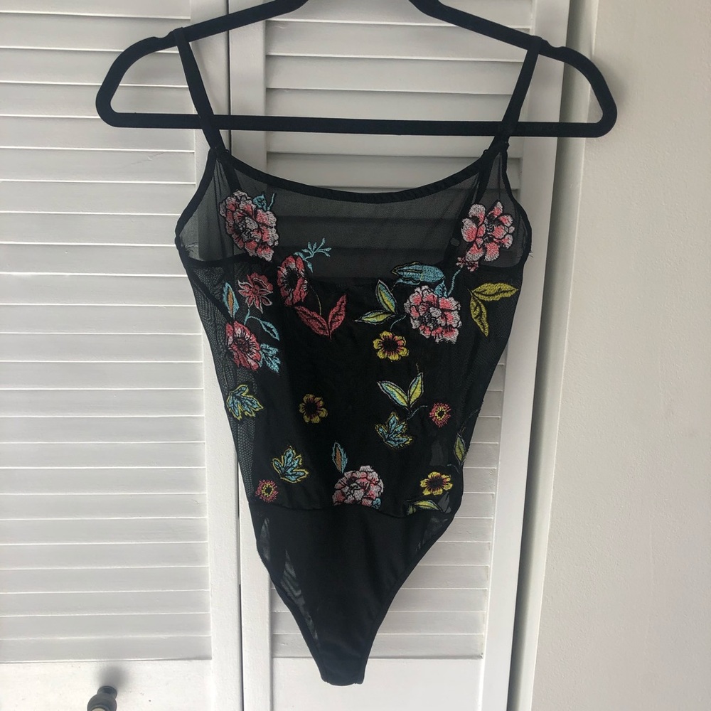 Zara Black Floral Crochet Bodysuit